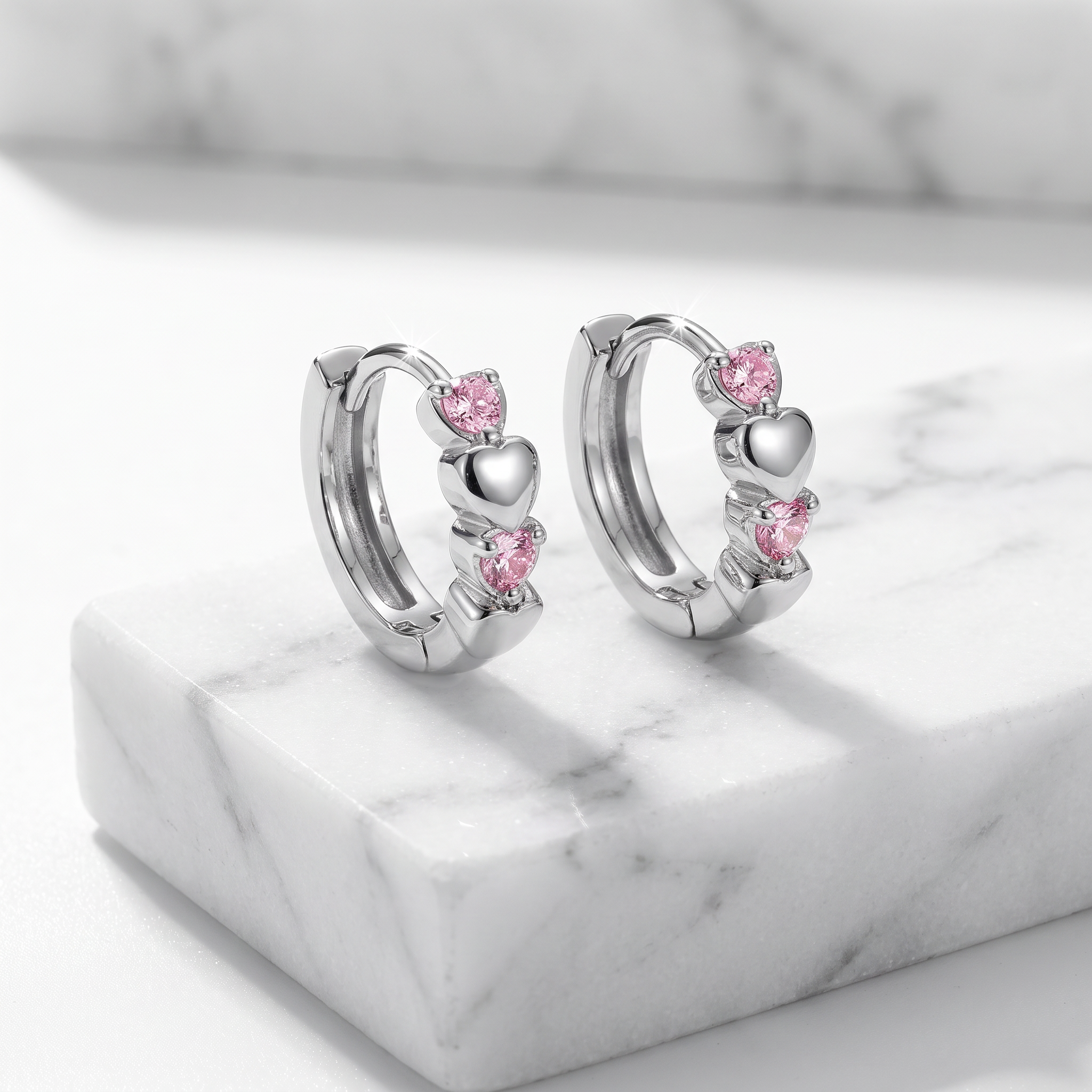18 Gauge Hypoallergenic Crystal Heart Kids Hoop Earrings