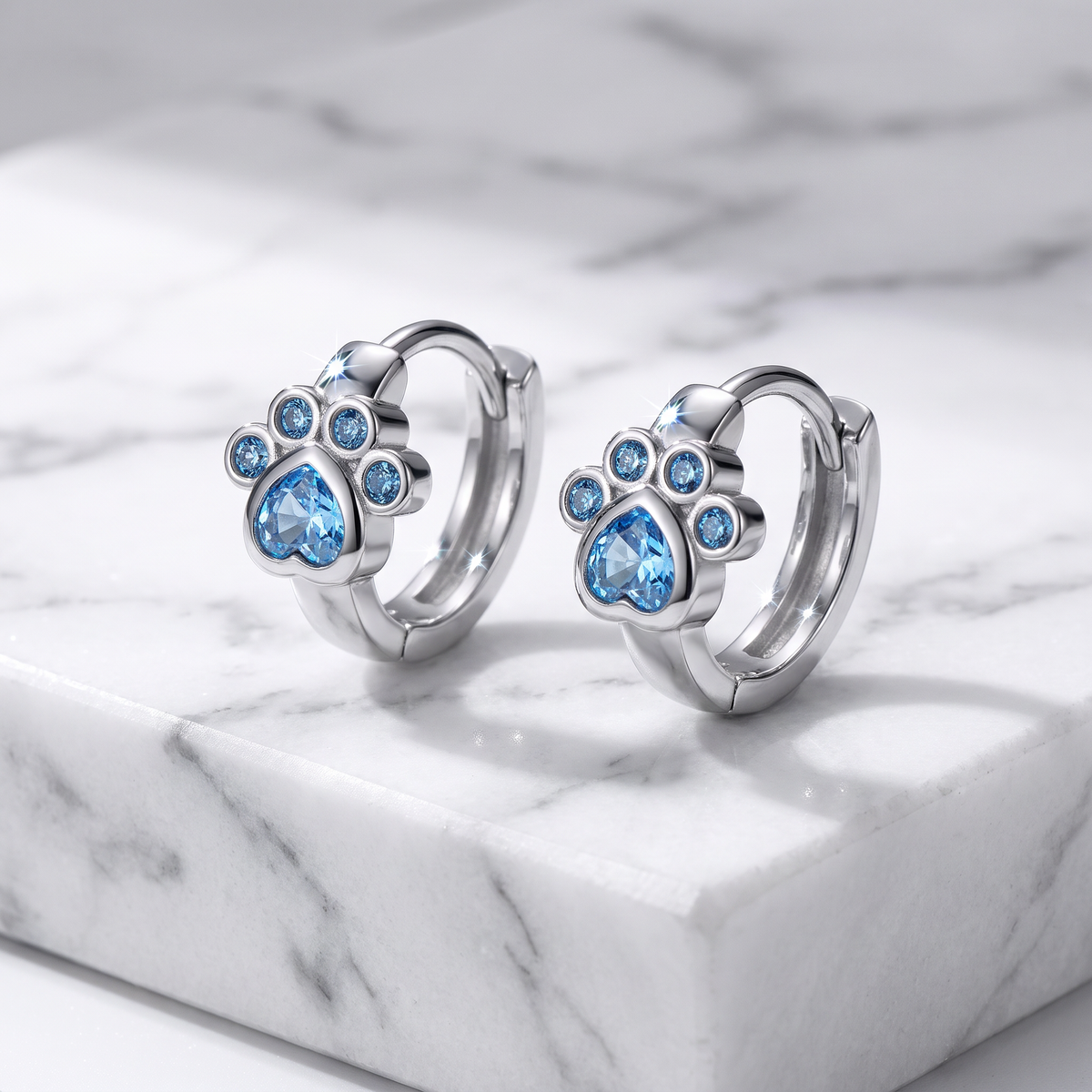 18 Gauge Hypoallergenic Crystal Paw Kids Hoop Earrings