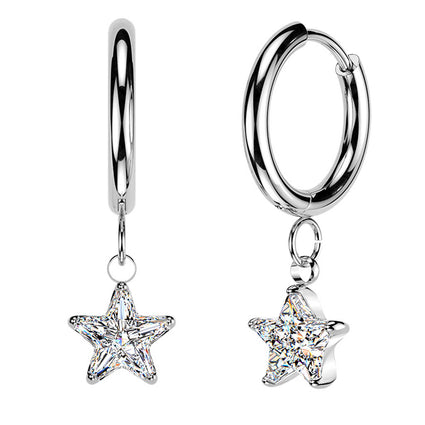 Hypoallergenic Crystal Star Hinged Hoop Earrings