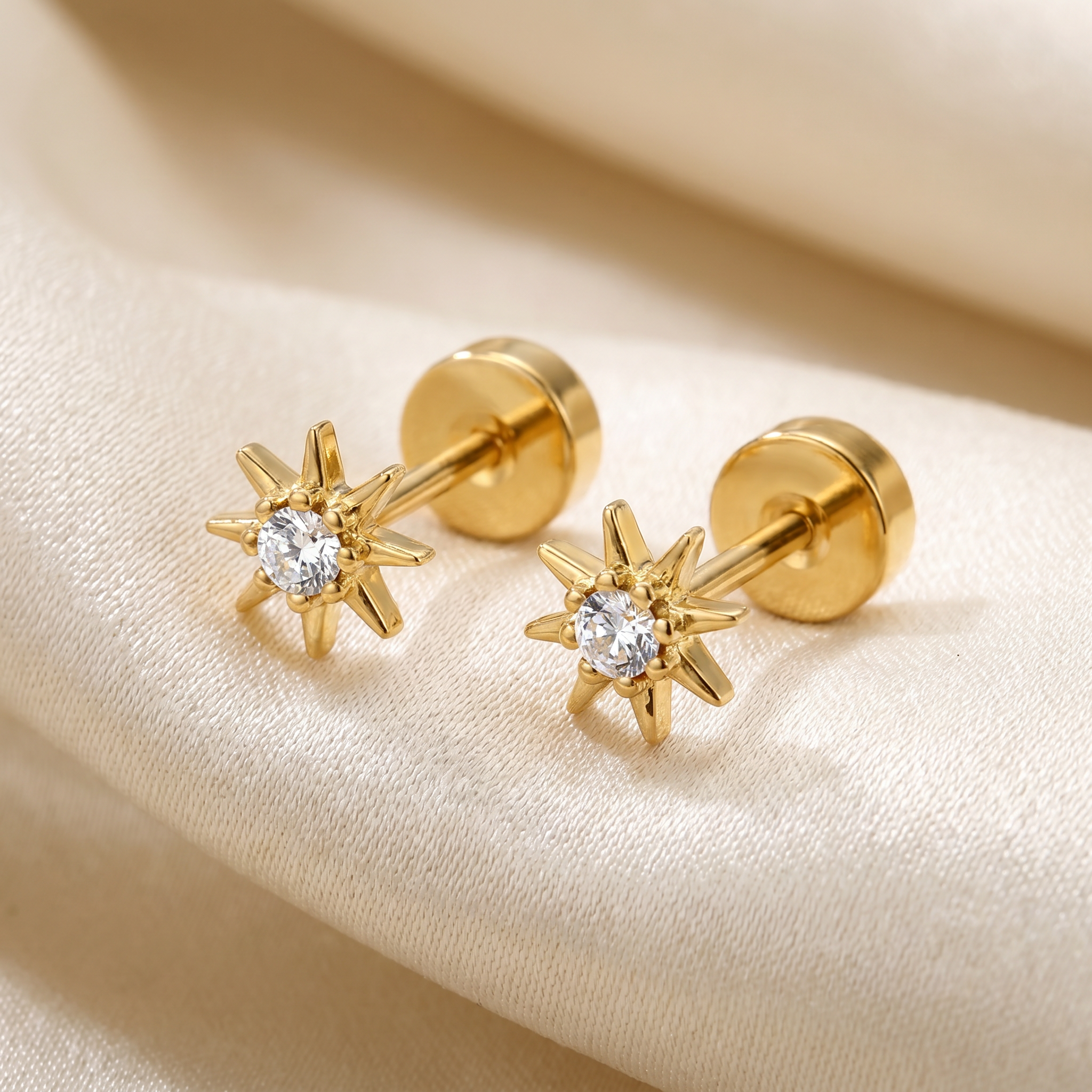 20 Gauge Gold Plated Crystal Starburst Stud