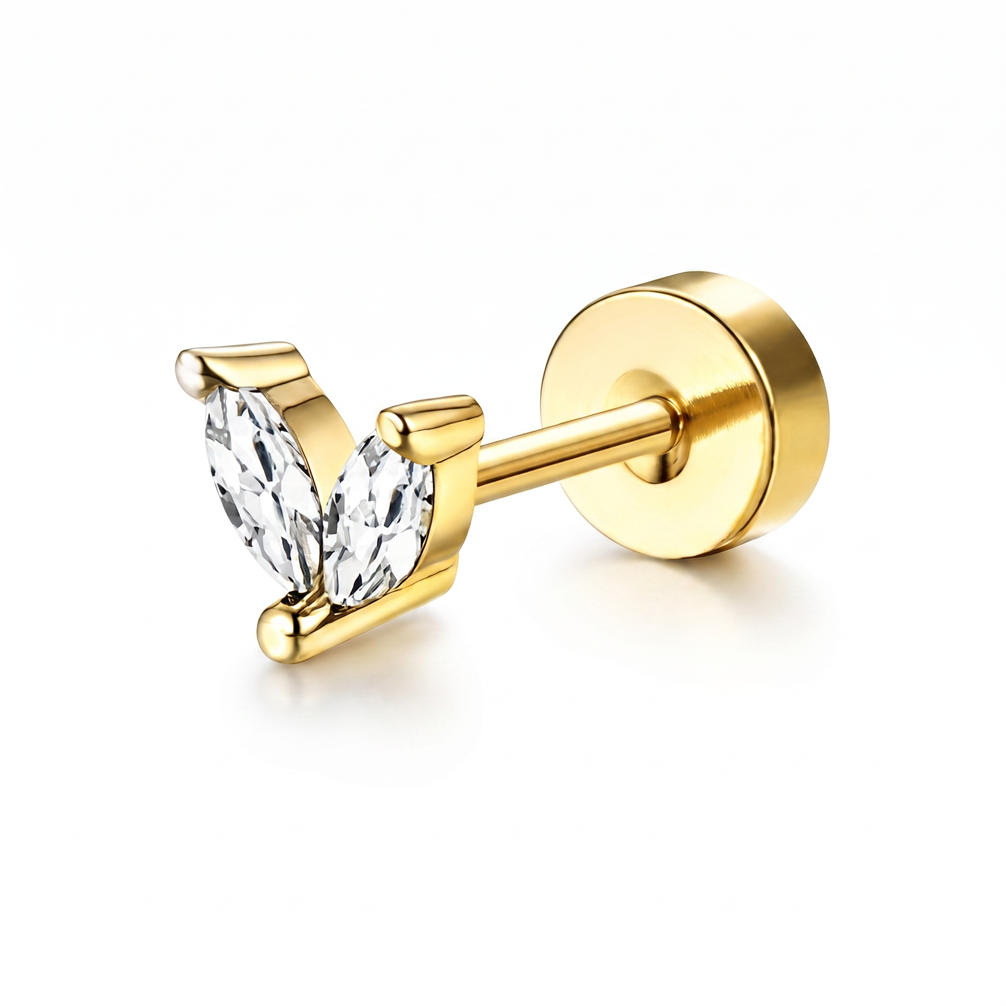 20 Gauge Gold Plated Double Crystal Stud