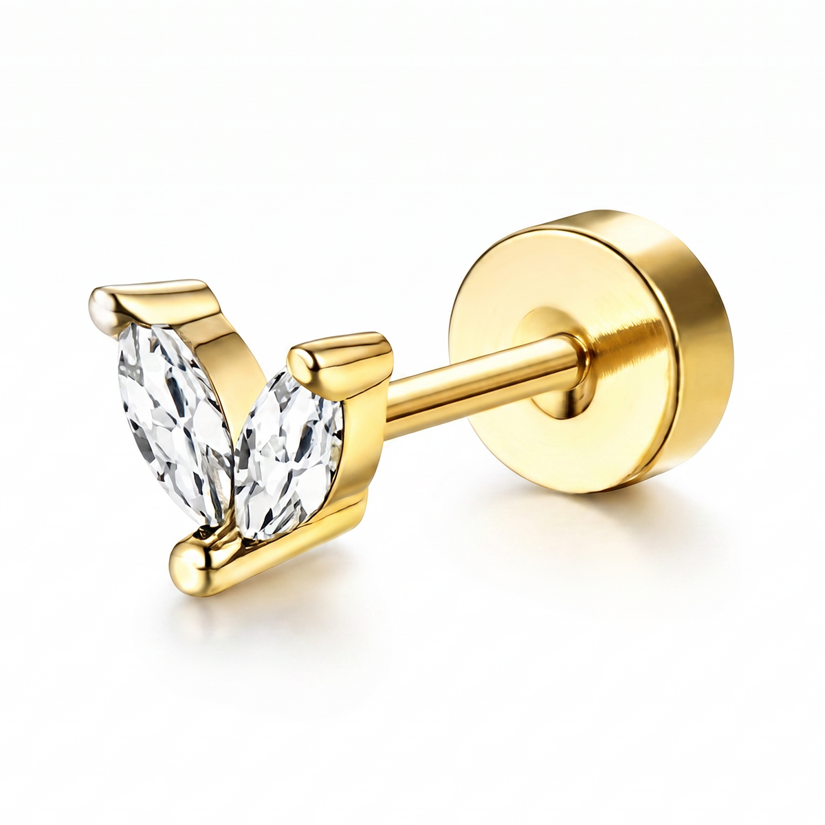 20 Gauge Gold Plated Double Crystal Stud