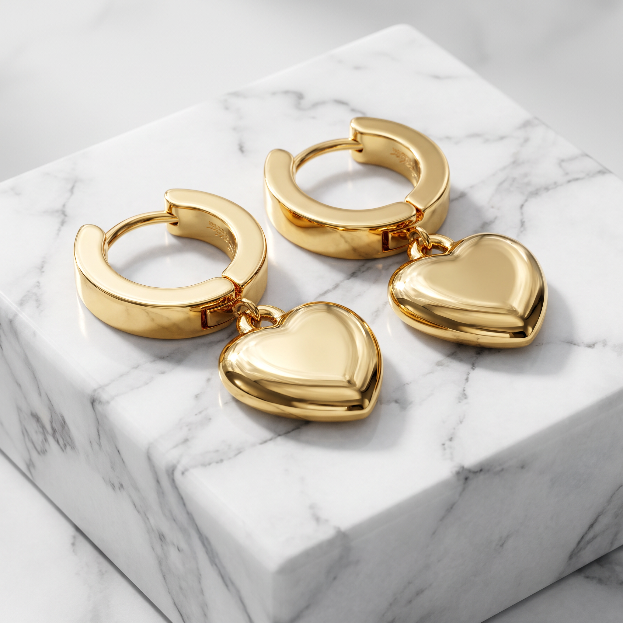 20 Gauge Hypoallergenic Dangling Heart Huggie Hoop Earrings
