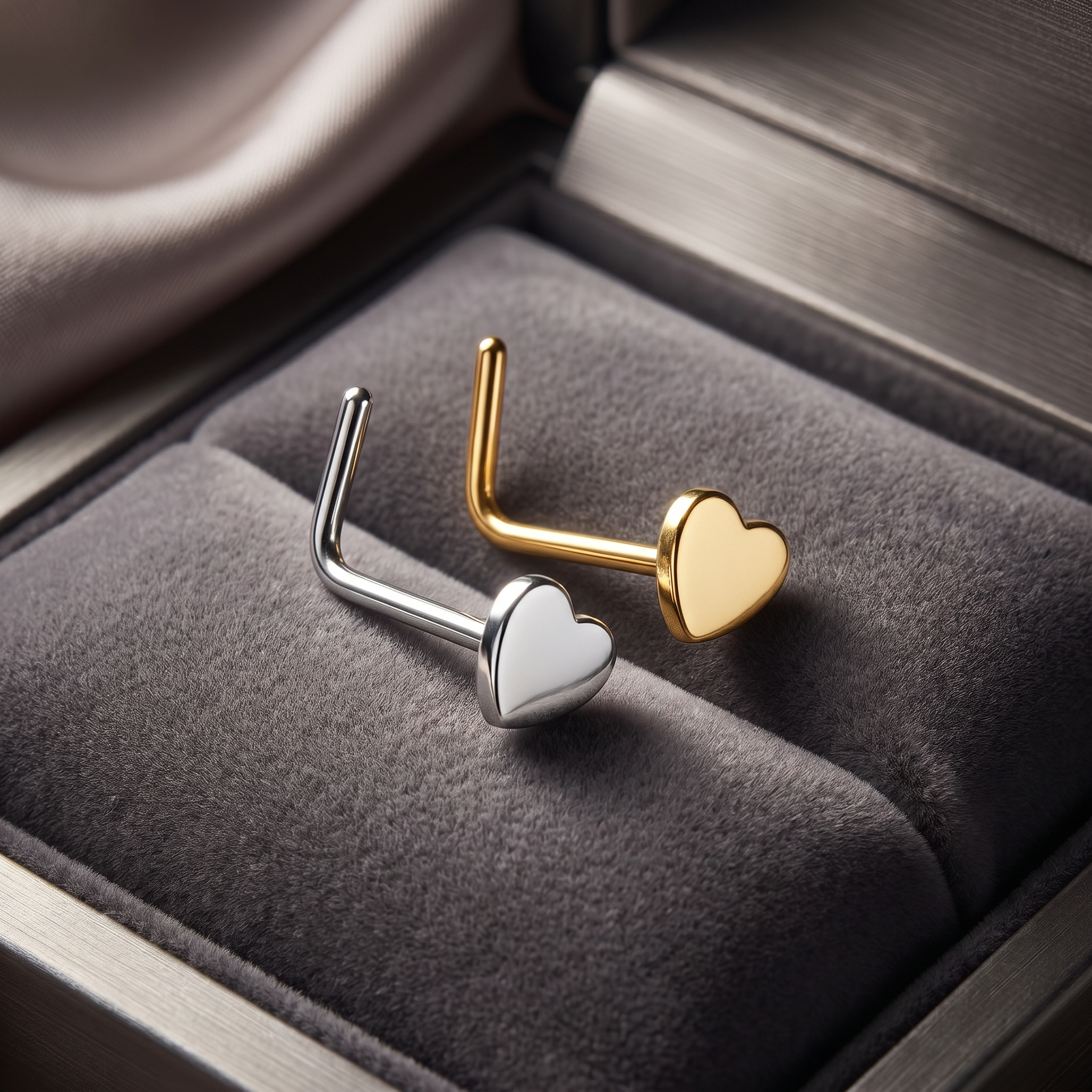 20 Gauge Hypoallergenic Heart Top L-Bend Nose Stud