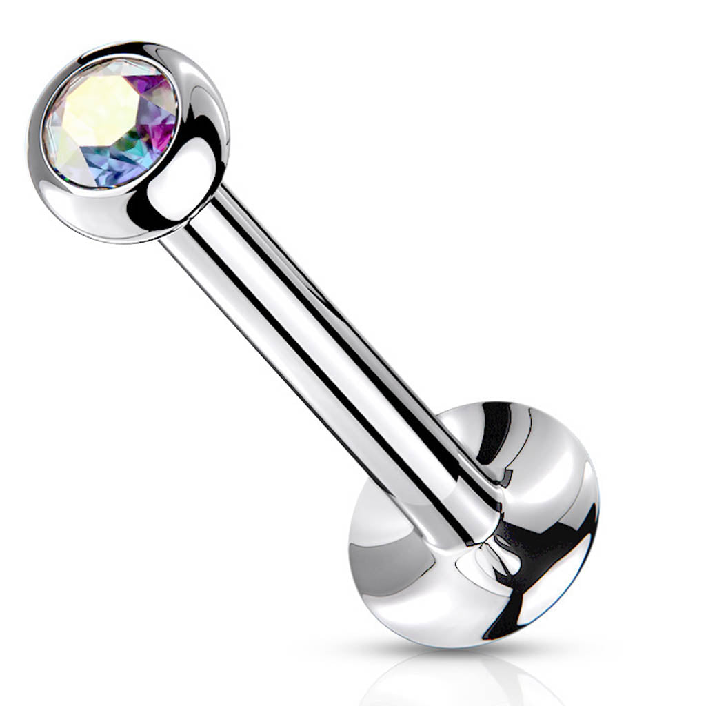 Cherry Diva Flat Back Stud 20 Gauge Hypoallergenic Threadless Crystal Topped Labret Stud