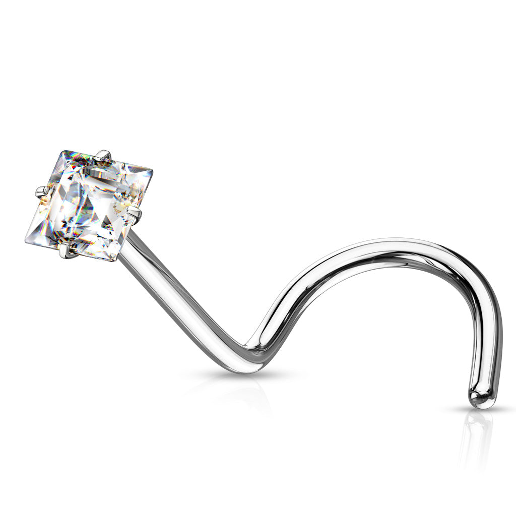 Silver nose ring with a clear gemstone on a white background