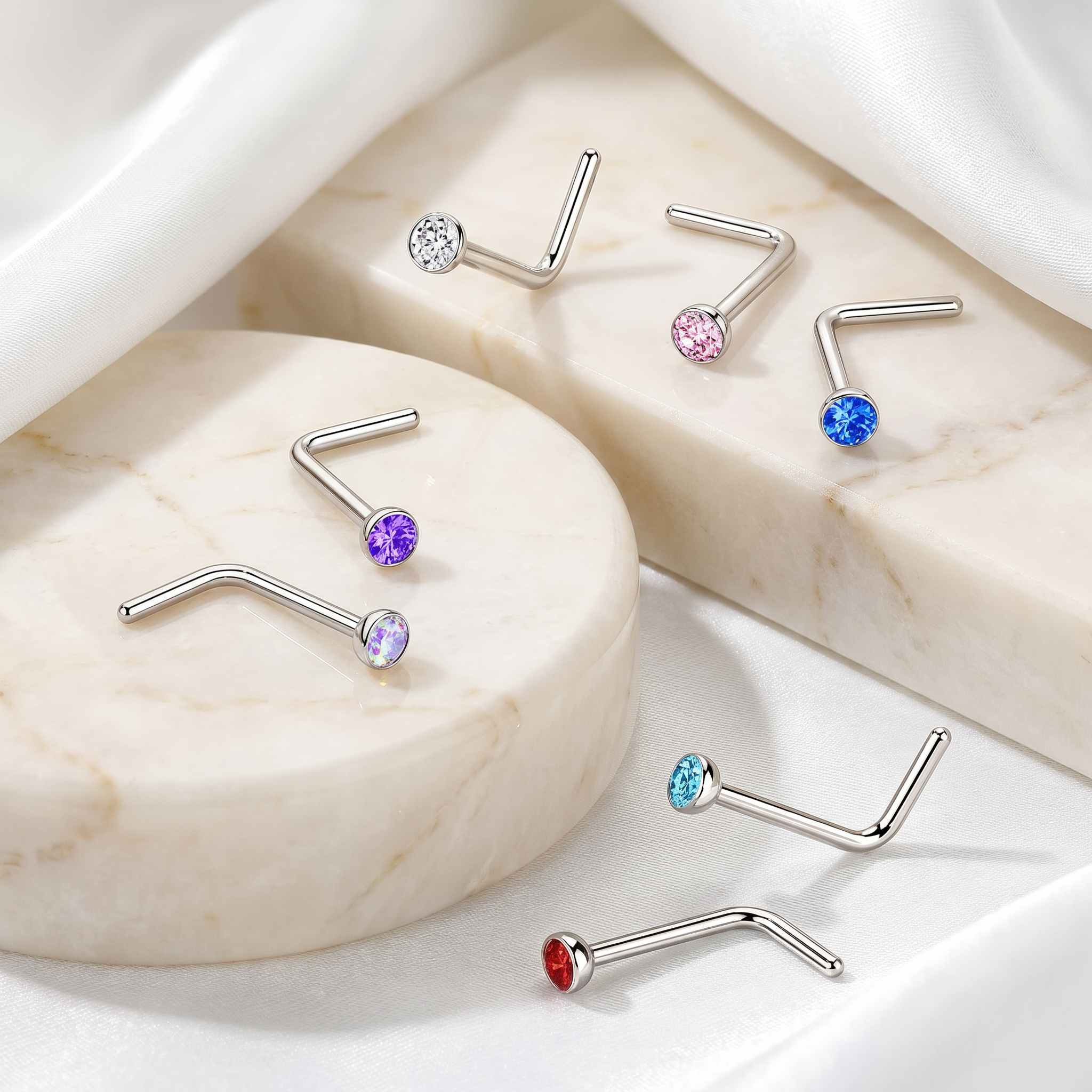 20 Gauge Titanium Crystal L- Bend Nose Stud