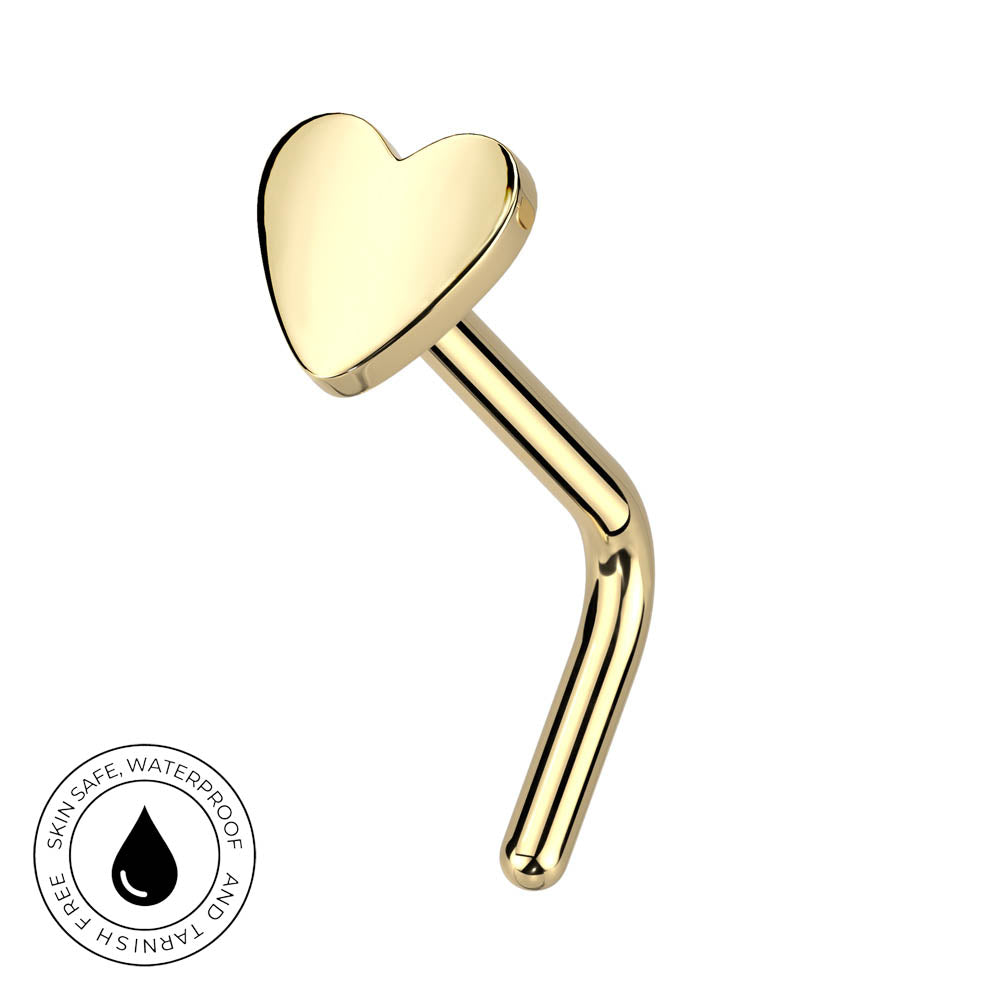 20 Gauge Titanium Heart Top L-Bend Nose Stud gold