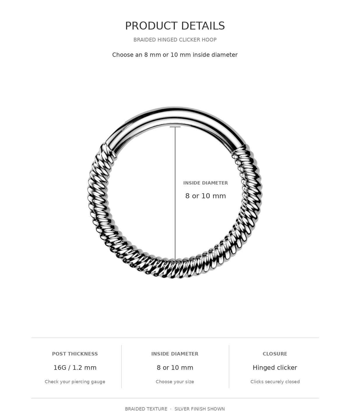 16 Gauge Braided Hinged Clicker Hoop size guide