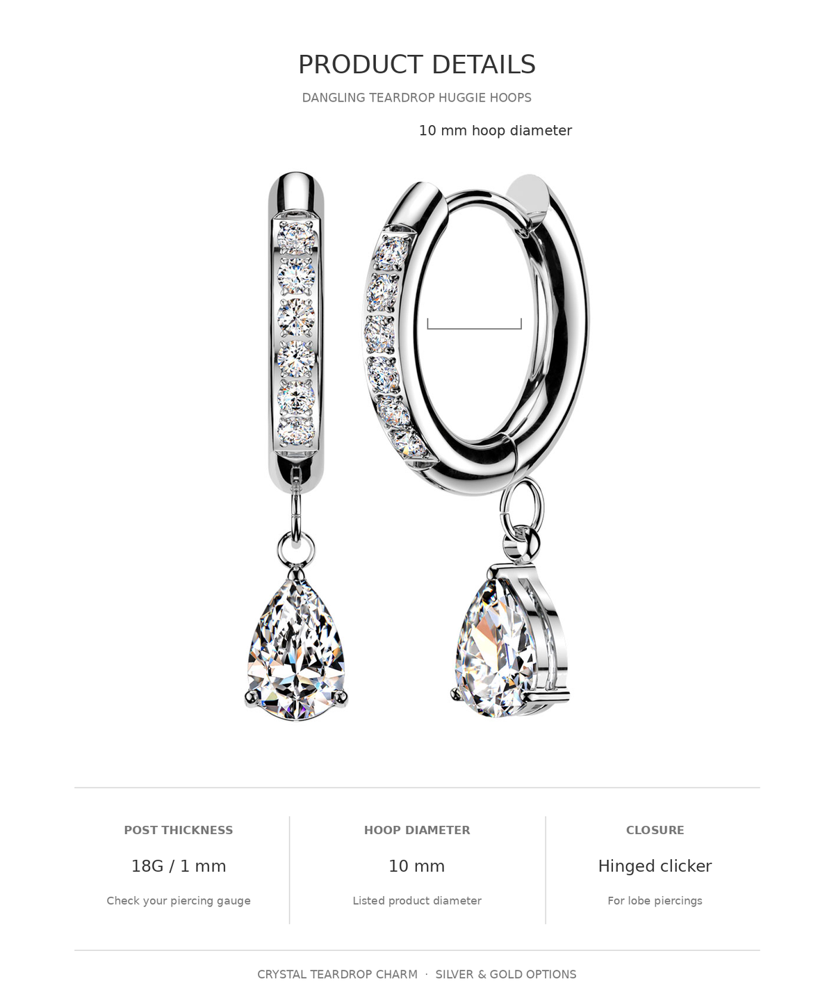 Hypoallergenic Dangling Teardrop Huggie Hoop Earrings