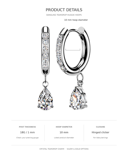 Hypoallergenic Dangling Teardrop Huggie Hoop Earrings