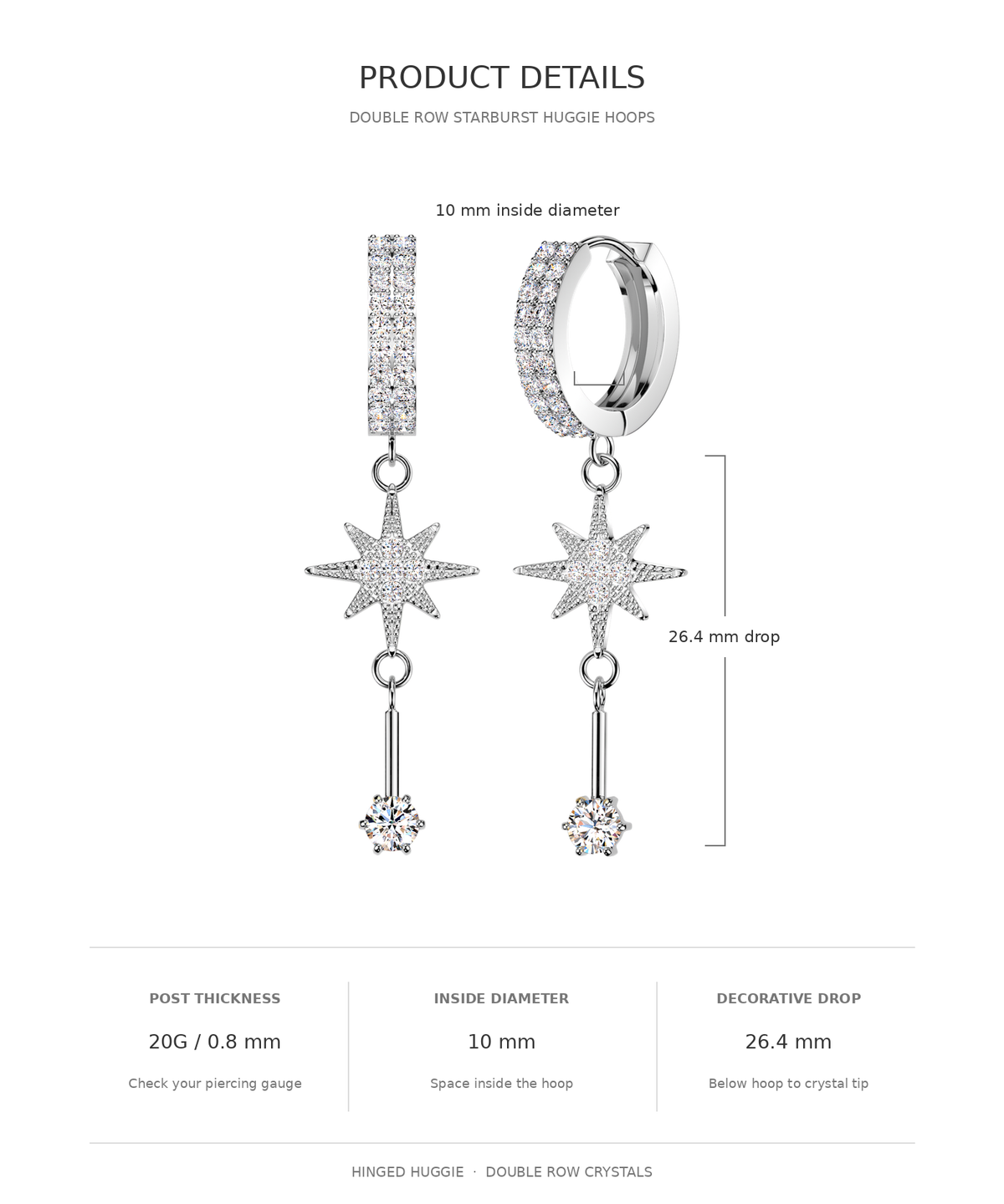 Dangling Crystal Starburst Double Row Huggie Hoop Earrings