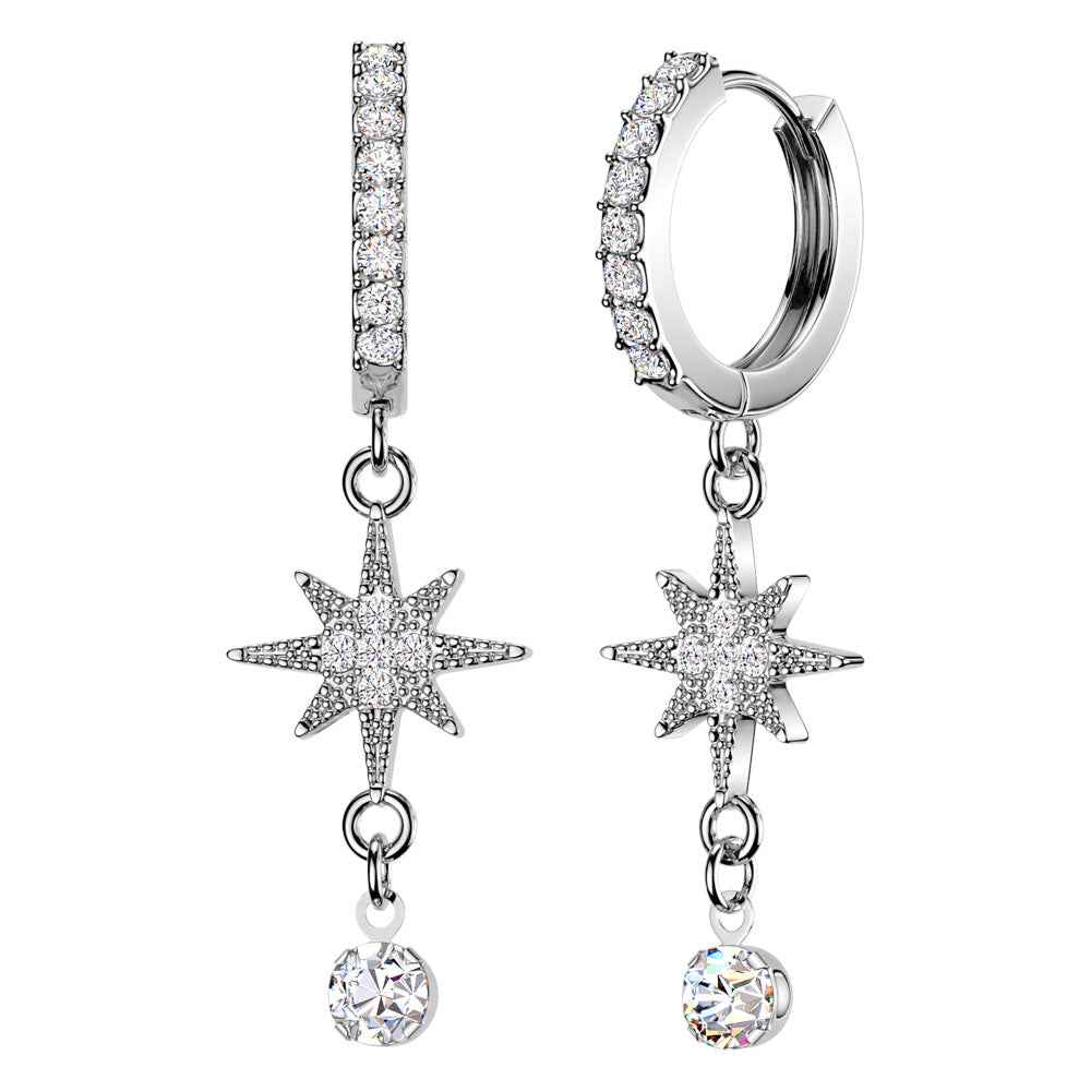 Dangling Crystal Starburst Huggie Hoop Earrings
