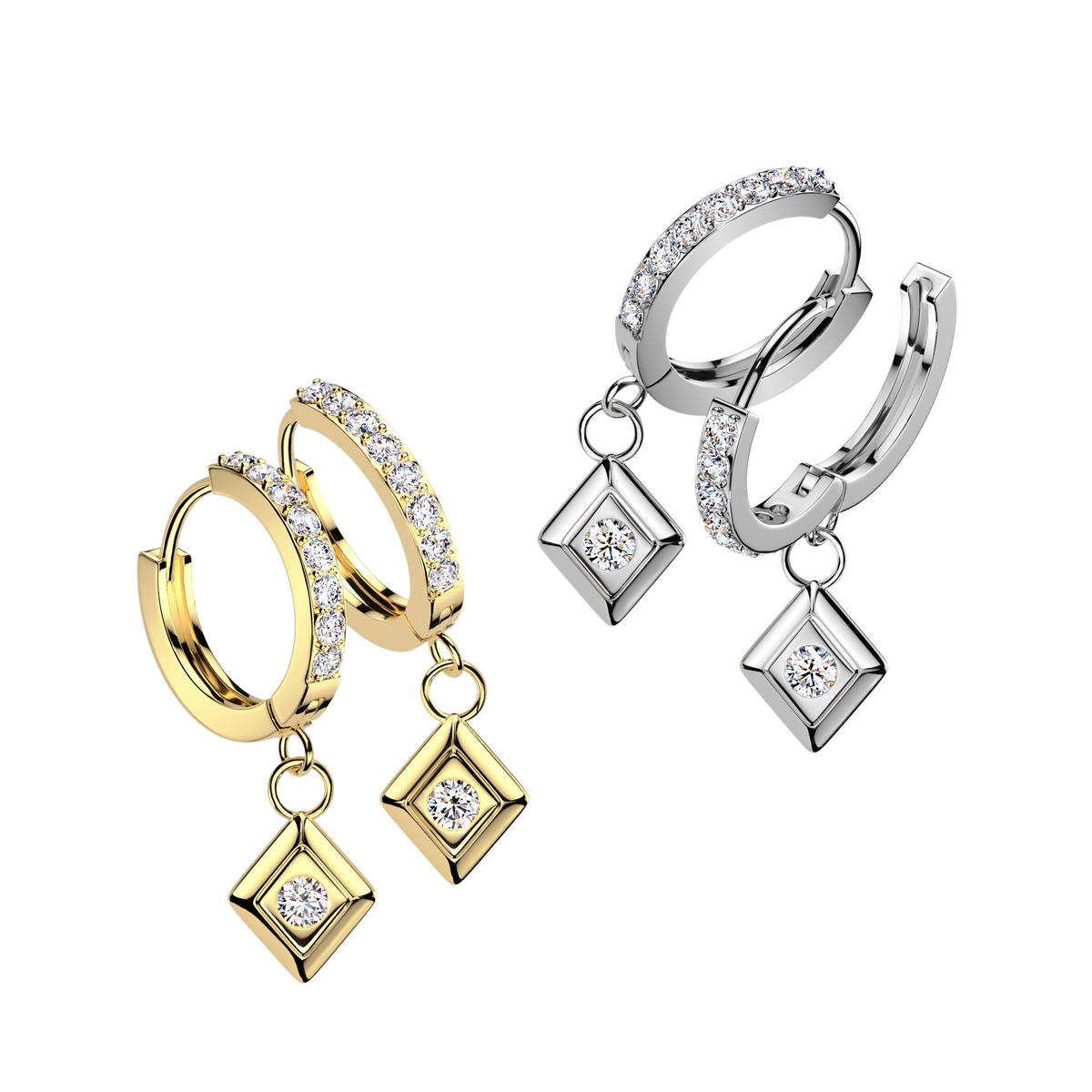Dangling Geometric Crystal Huggie Hoop Earrings