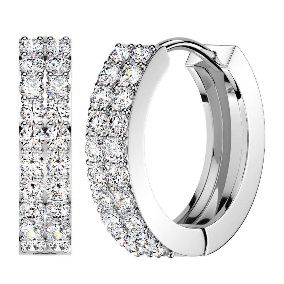 Double Row Crystal Huggie Hoop Earrings