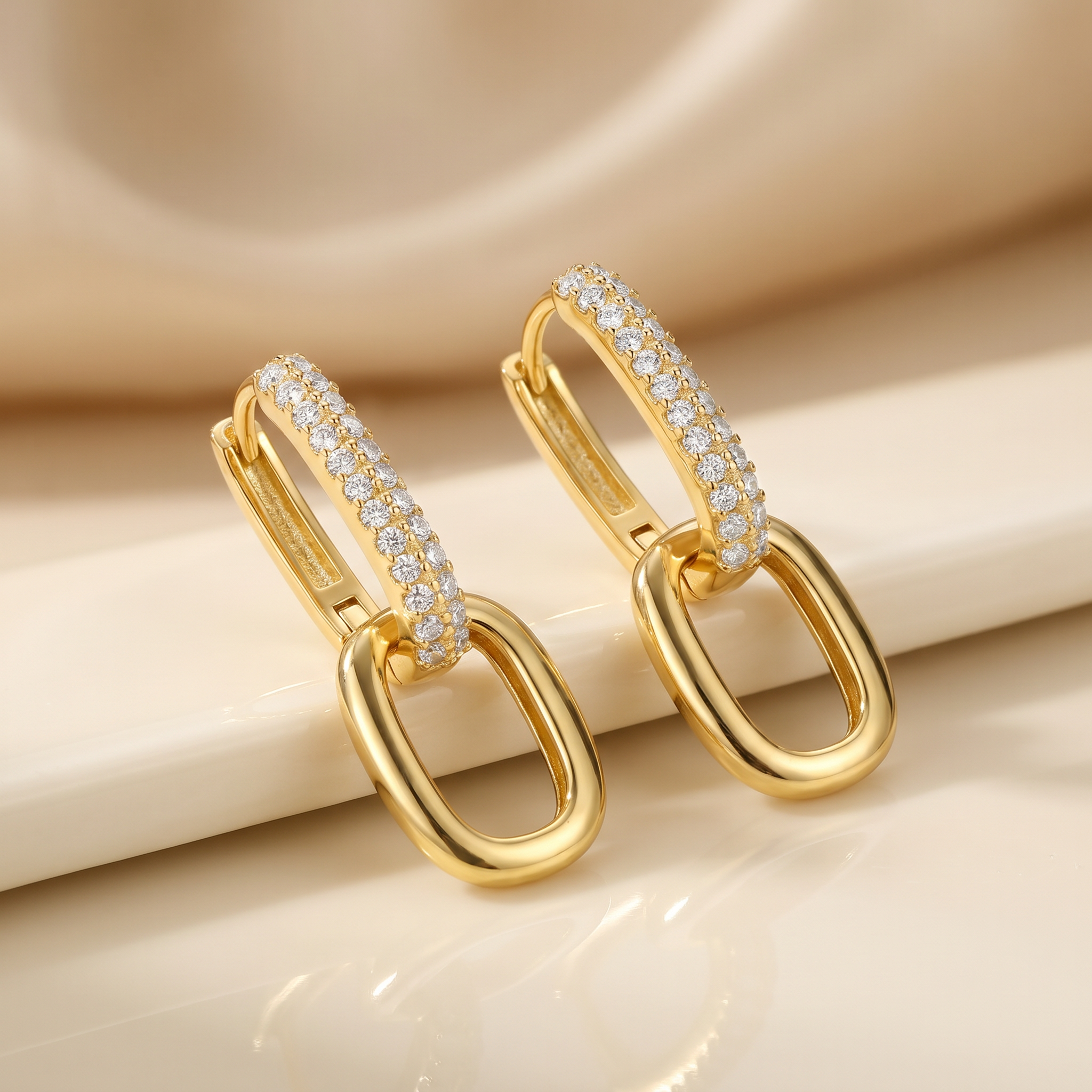 Gold Plated Sterling Silver Dangling Crystal Hoop Earrings
