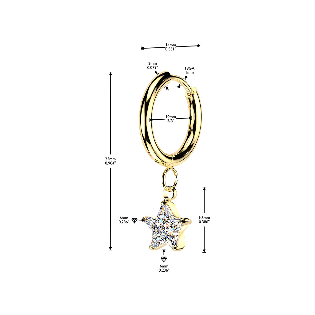 Hypoallergenic Crystal Star Hinged Hoop Earrings