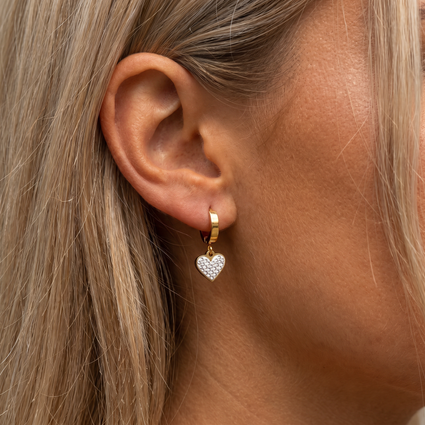 Hypoallergenic Dangling Crystal Heart Huggie Hoop Earrings