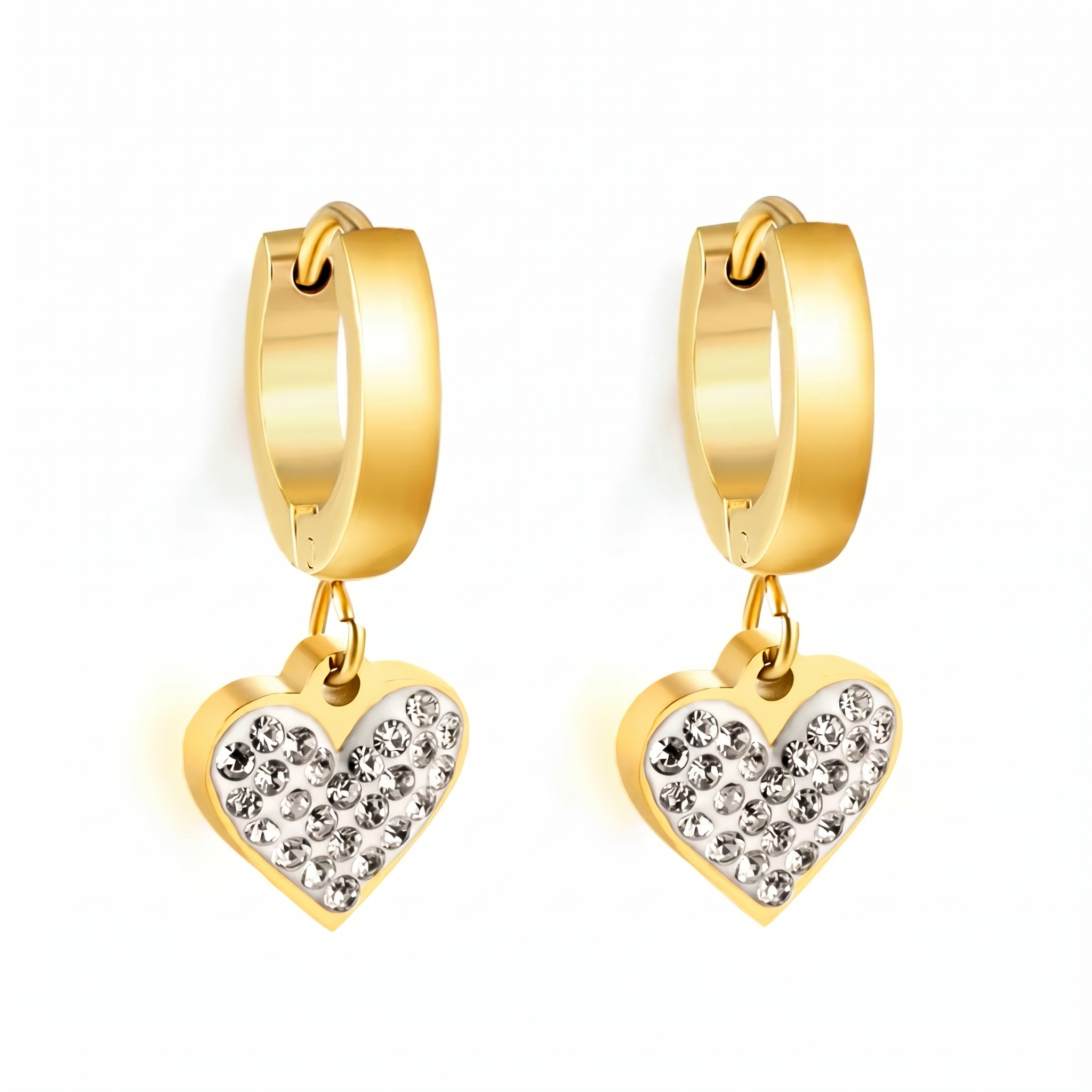 Hypoallergenic Dangling Crystal Heart Huggie Hoop Earrings
