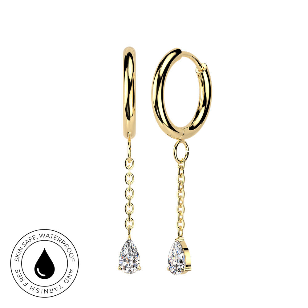 Hypoallergenic Dangling Crystal Teardrop Hoop Earrings