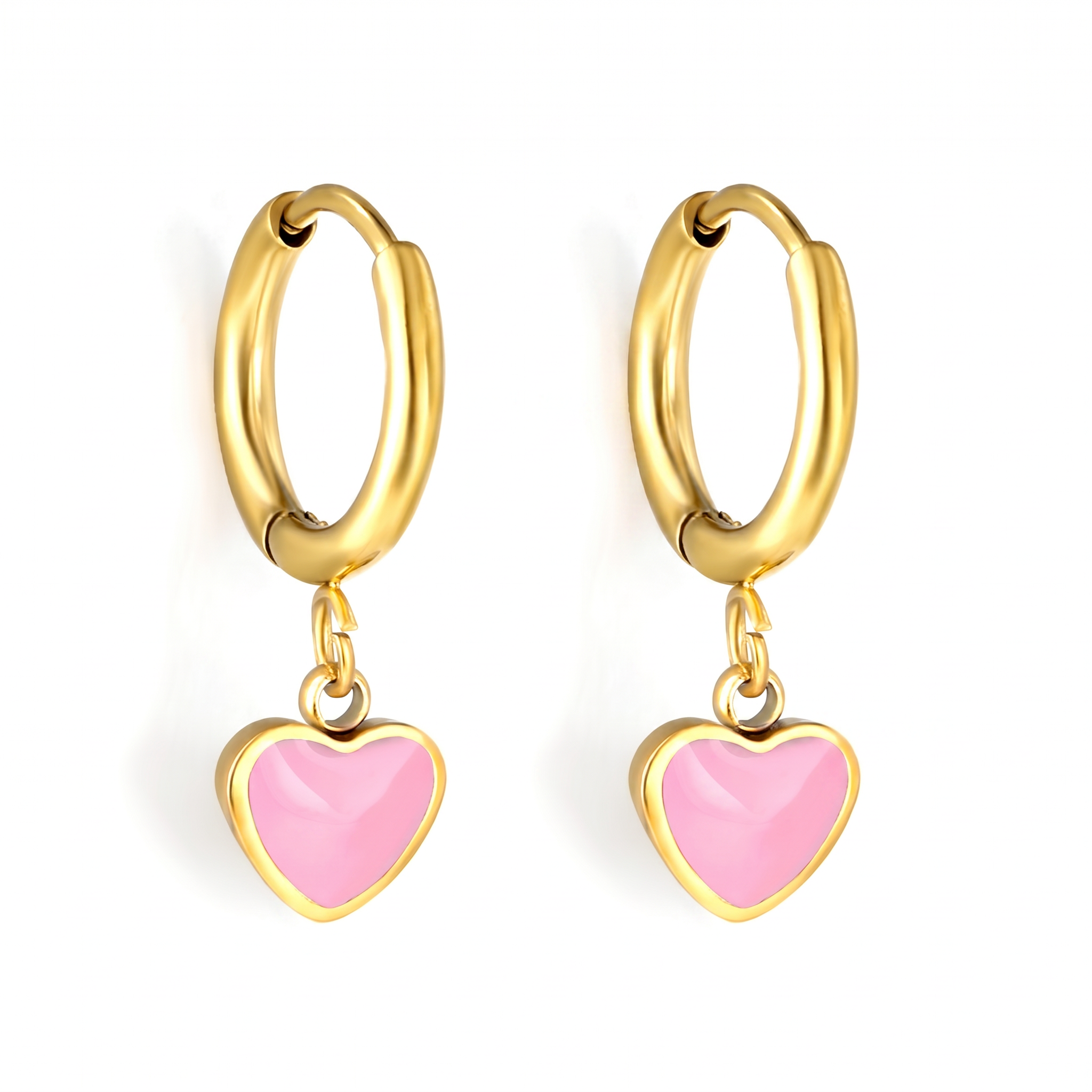 Hypoallergenic Pink Heart Hinged Hoop Earrings
