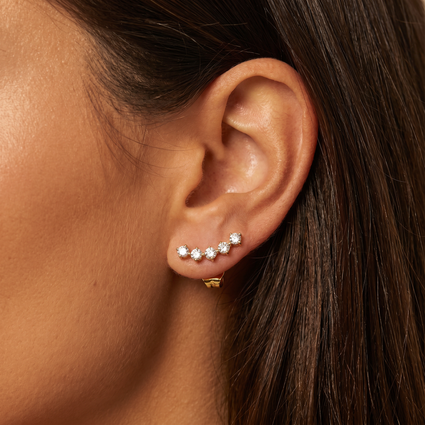 Hypoallergenic Stainless Steel Crystal Row Stud Earrings
