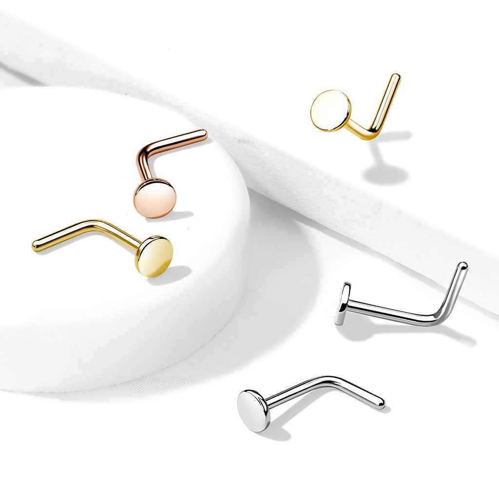 20 Gauge Circular Flat Top Surgical Steel L-Bend Nose Stud