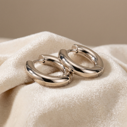 Stainless Steel Hinged Chunky Silver Hoop Earrings