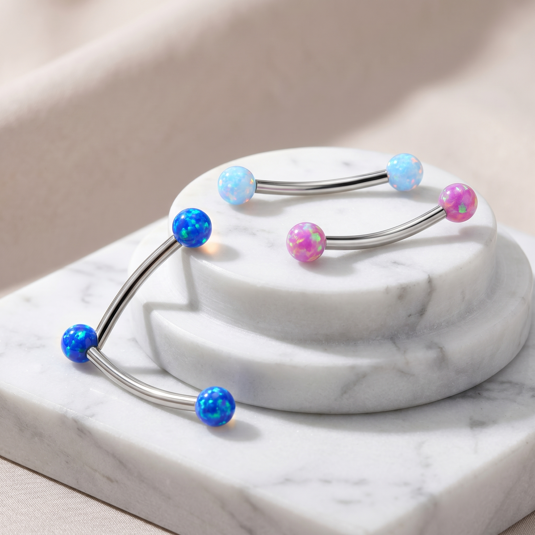 Surgical Steel Curved Barbell With Opal Ends
