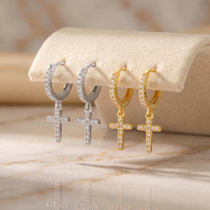Ali Express Earrings 18 Gauge Dangling Crystal Cross Hoop Earrings