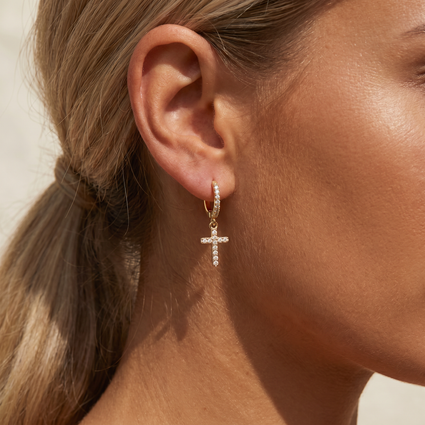 Ali Express Earrings 18 Gauge Dangling Crystal Cross Hoop Earrings