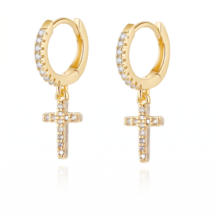 Ali Express Earrings Gold 18 Gauge Dangling Crystal Cross Hoop Earrings