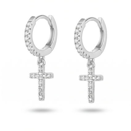 Ali Express Earrings Silver 18 Gauge Dangling Crystal Cross Hoop Earrings