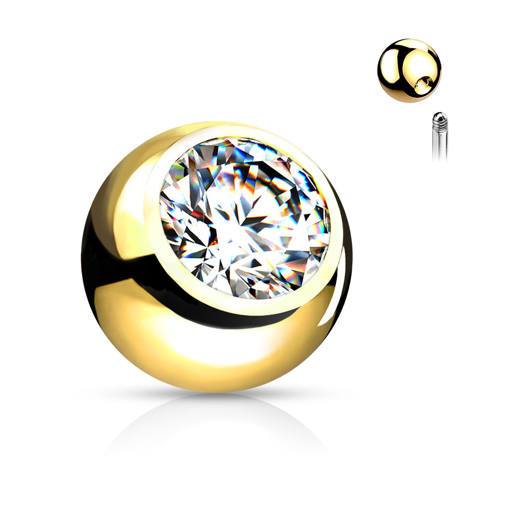 Cherry Diva BALL END 14 Gauge Externally Threaded Surgical Steel Gold Crystal Ball End - 5MM