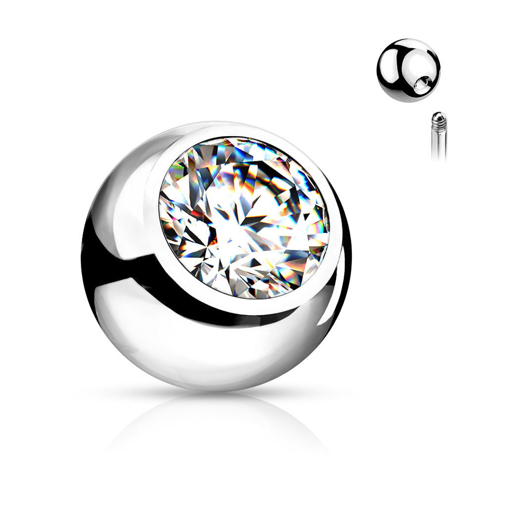 16 Gauge Externally Threaded Surgical Steel Silver Crystal Ball End - 4MM