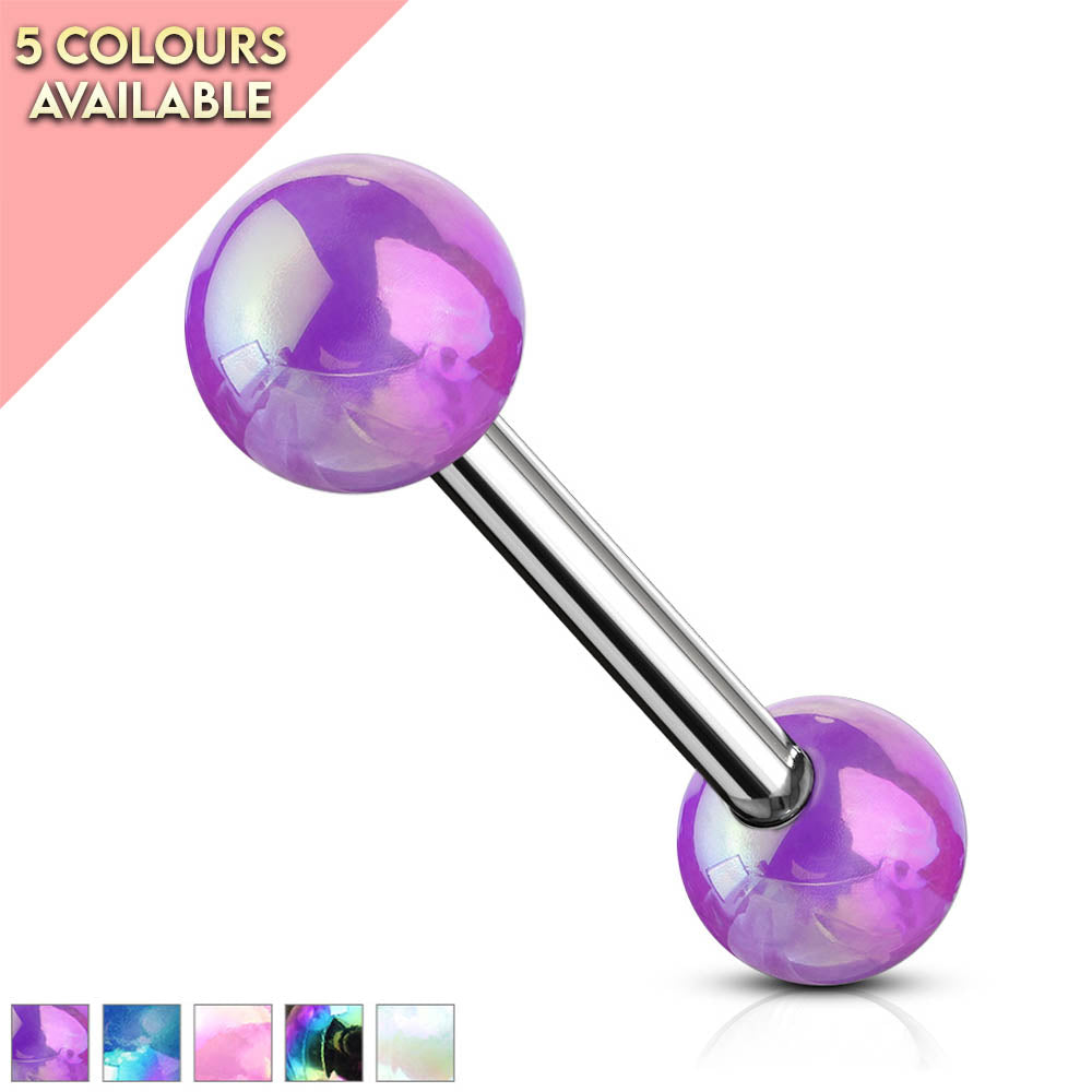 Cherry Diva Barbell 14 Gauge AB Coated Metallic Ball Straight Barbell