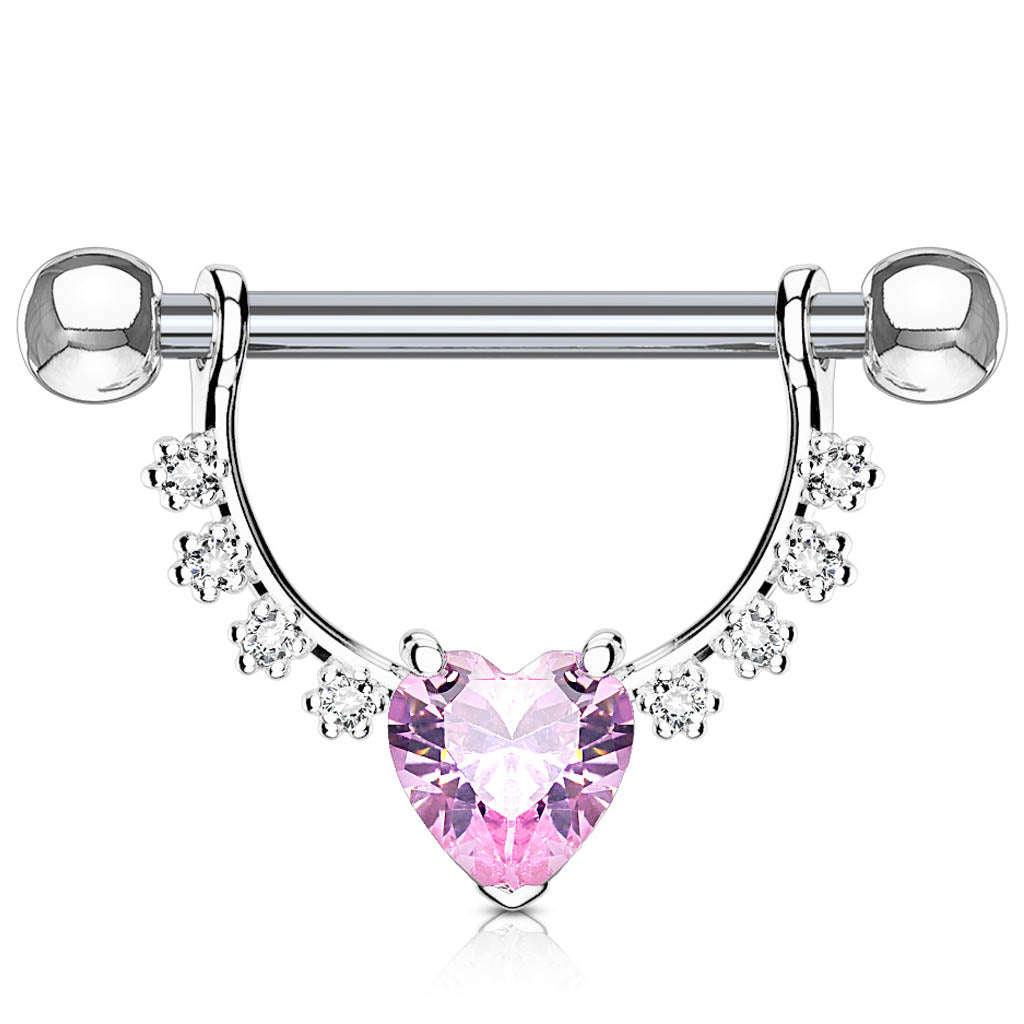 Cherry Diva Barbell 14 Gauge Dangling Crystal Heart Barbell Nipple Bar