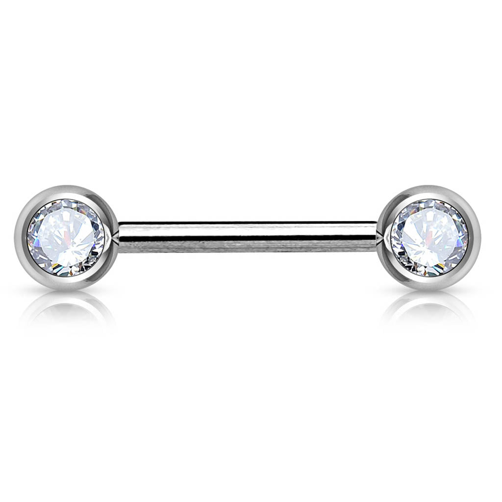Cherry Diva Barbell 14 Gauge Double Crystal Barbell Nipple Bar