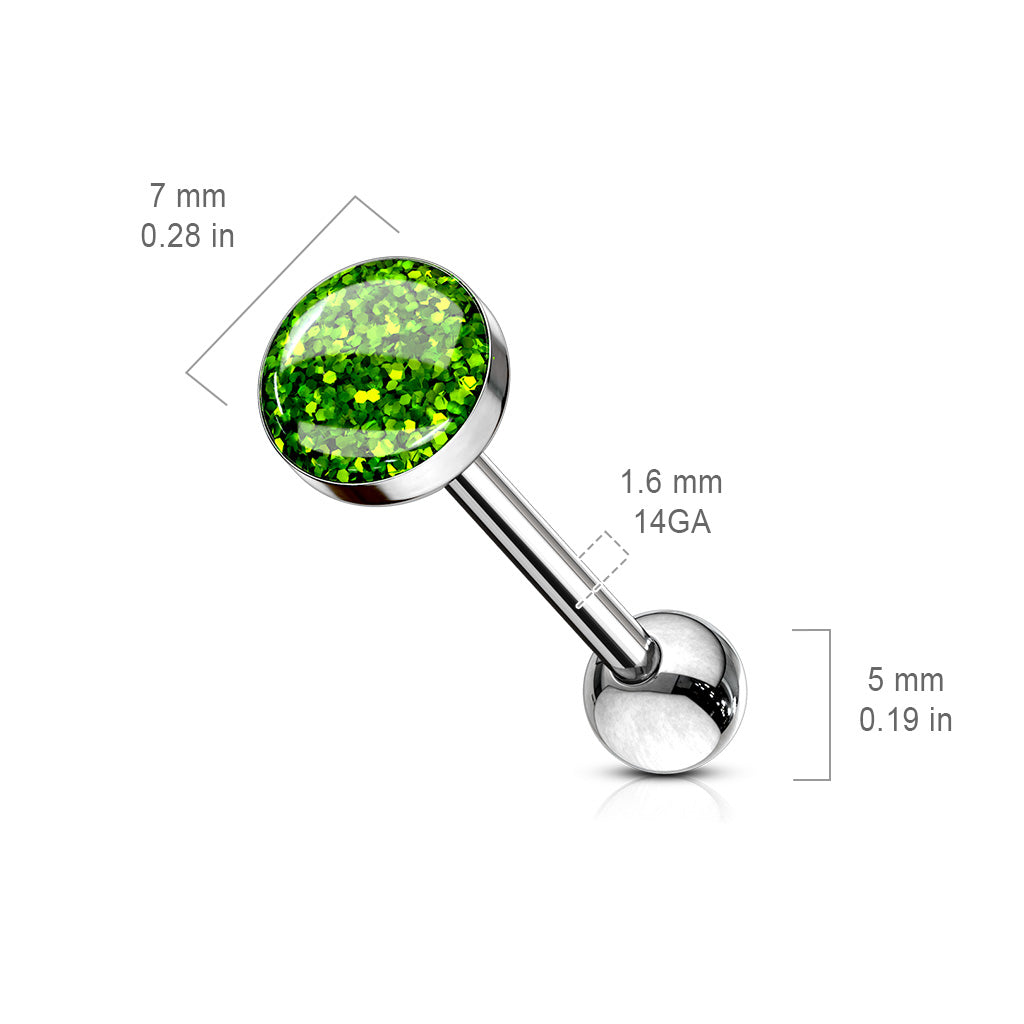14 Gauge Glitter Top Tongue Barbell Size guide
