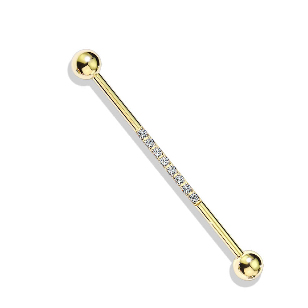 Cherry Diva Barbell 14 Gauge Gold Crystal Centre Industrial Barbell