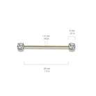 14 Gauge Gold Push Fit Crystal Industrial Barbell Size Guide