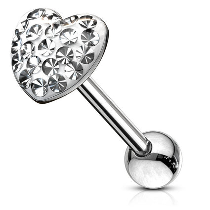 Cherry Diva Barbell 14 Gauge Hypoallergenic Crystal Heart Tongue Bar