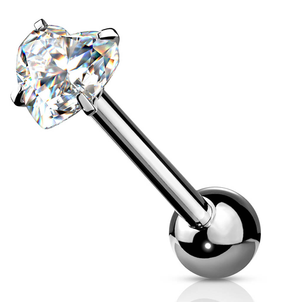Cherry Diva Barbell 14 Gauge Prong Set Crystal Heart Tongue Barbell