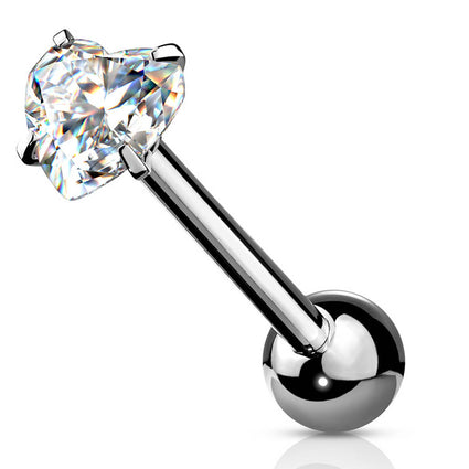 Cherry Diva Barbell 14 Gauge Prong Set Crystal Heart Tongue Barbell