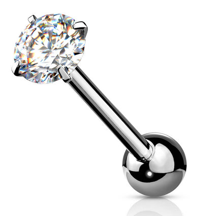 Cherry Diva Barbell 14 Gauge Prong Set Round Crystal Tongue Barbell