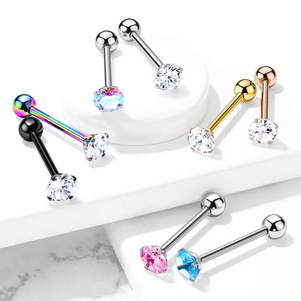 Cherry Diva Barbell 14 Gauge Prong Set Round Crystal Tongue Barbell