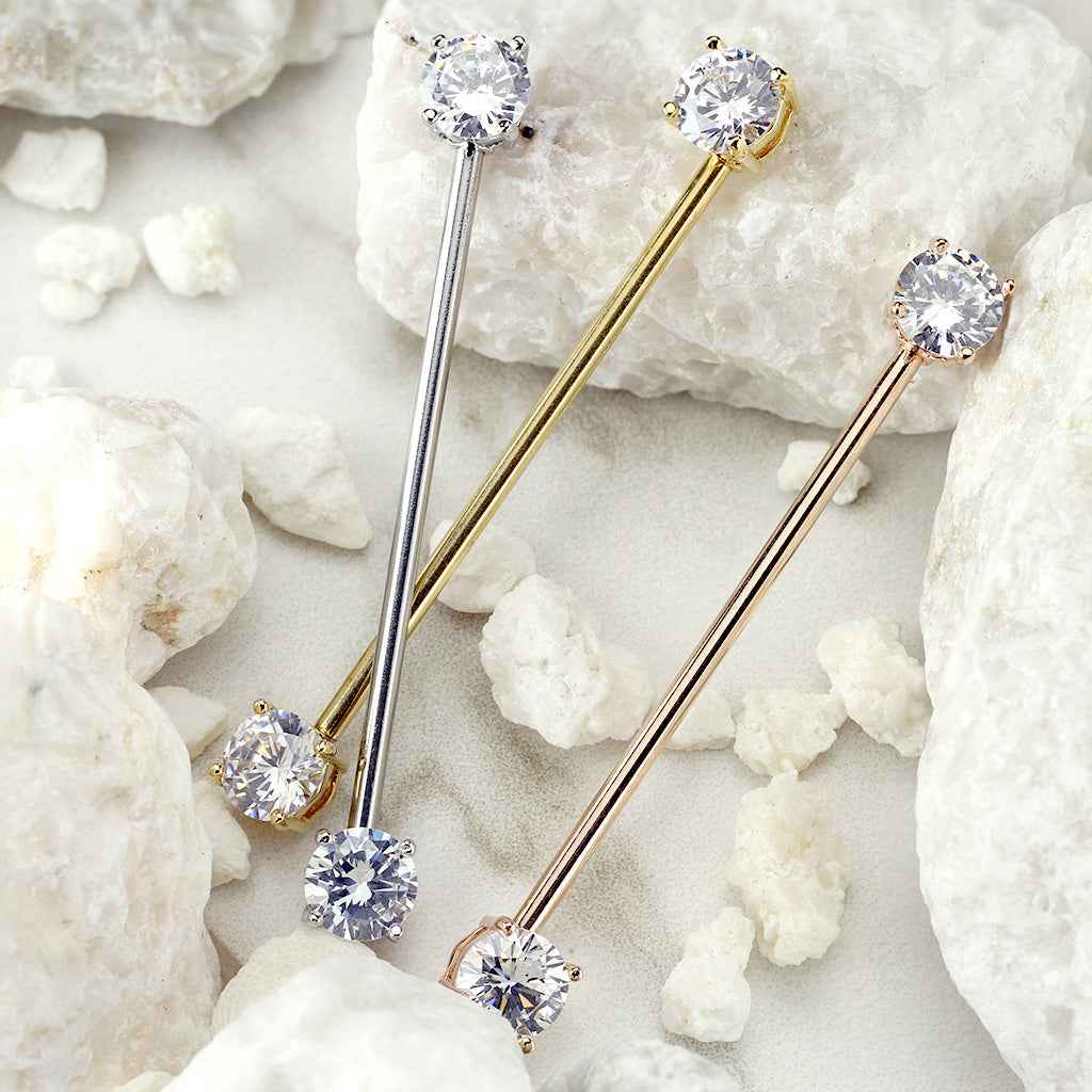 14 Gauge Crystal End Industrial Barbell