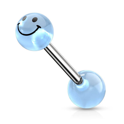 Cherry Diva Barbell 14 Gauge Surgical Steel Glow In The Dark Smiley Face Barbell
