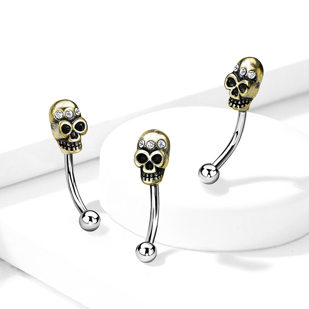 Cherry Diva Eyebrow Bar 16 Gauge Golden Skull Eyebrow Barbell