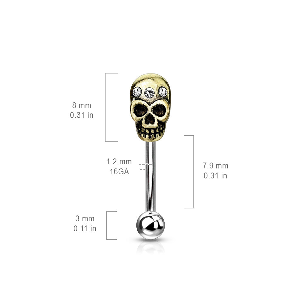 Cherry Diva Eyebrow Bar 16 Gauge Golden Skull Eyebrow Barbell
